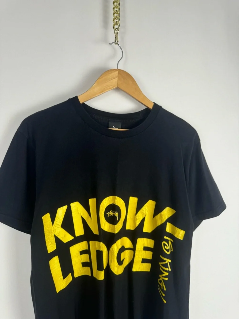 2000s Stussy Black Tee with Bold Yellow KNOWLEDGE Graphic - Picture 3 of 5